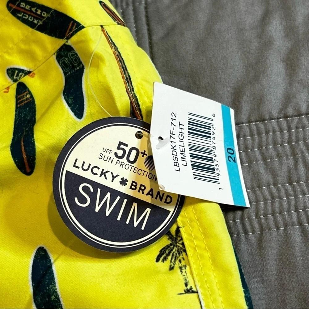 NEW Lucky Brand Boardshorts Boys Size 20 Yellow Surfboard Print Beach Swim